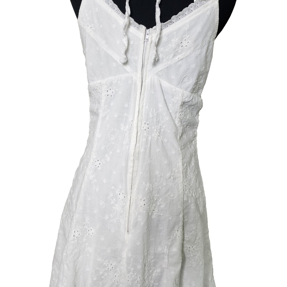 Womens White Cotton Floral Lace Tiered Lined Eyelet Midi Dress L-XL Wedding Fair - Picture 5 of 15